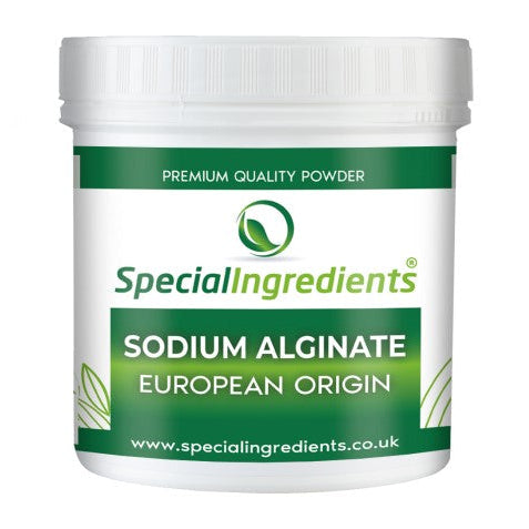 Special Ingredients Sodium Alginate in a white container. 
