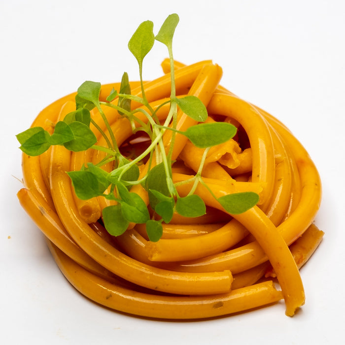 Red Thai Curry Noodles created using Special Ingredients Agar Agar and using the Reverse Spherification technique