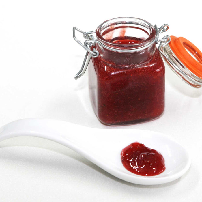 Homemade strawberry jam made with Special Ingredients pectin powder, natural fruit preserve with rich texture and vibrant colourr