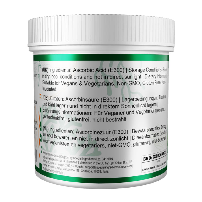 Ascorbic Acid is ideal for improving dough strength and can be used in bread, rolls, pizza dough, pastries, cakes, and baked goods. Commonly used as a bread improver and antioxidant, it helps enhance texture, volume, freshness, and shelf life in home and professional baking.