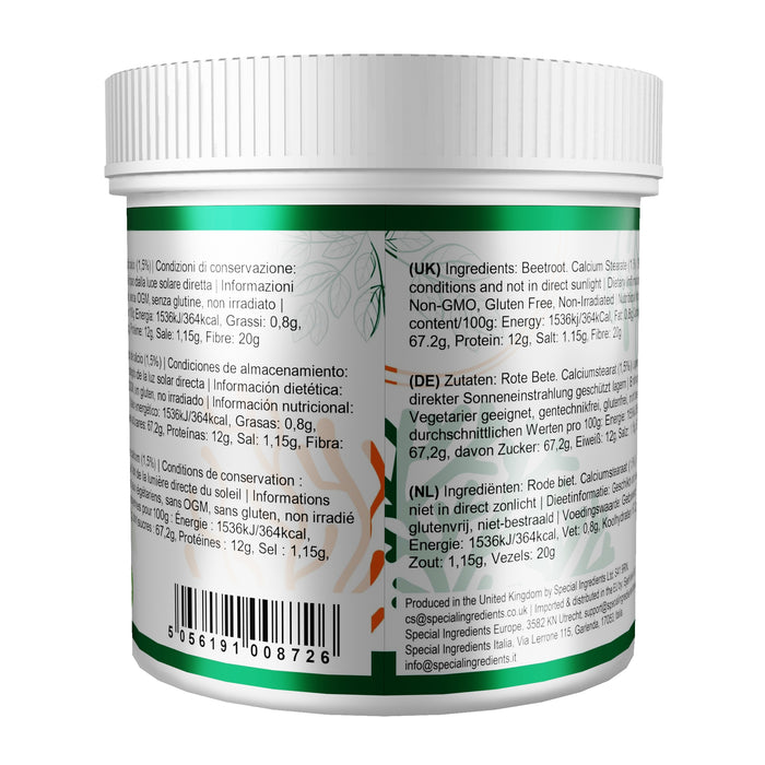 Special Ingredients beetroot powder natural food colour and flavour enhancer—used to add vibrant red colour and sweet earthy flavour to smoothies, juices, sauces, soups, cakes, biscuits, bread, pasta, marinades, dips and more in cooking and baking