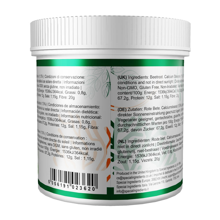 Beetroot Powder is perfect for cooking and can be used in soups, sauces, curries, marinades, rubs, dips, pasta dough, bread recipes, savoury dishes, and gourmet creations. It adds a deep red colour and distinctive beetroot flavour to food.