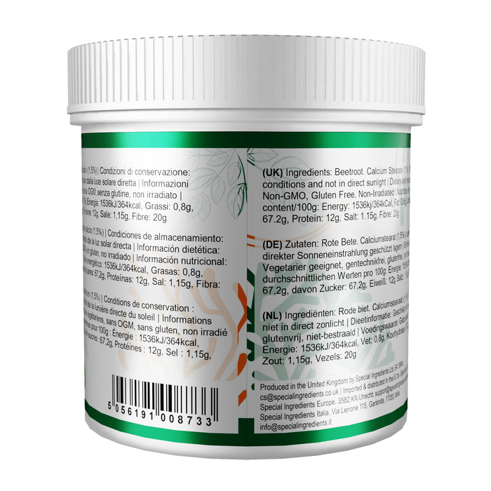 Special Ingredients beetroot powder natural food colour and flavour enhancer—used to add vibrant red colour and sweet earthy flavour to smoothies, juices, sauces, soups, cakes, biscuits, bread, pasta, marinades, dips and more in cooking and baking
